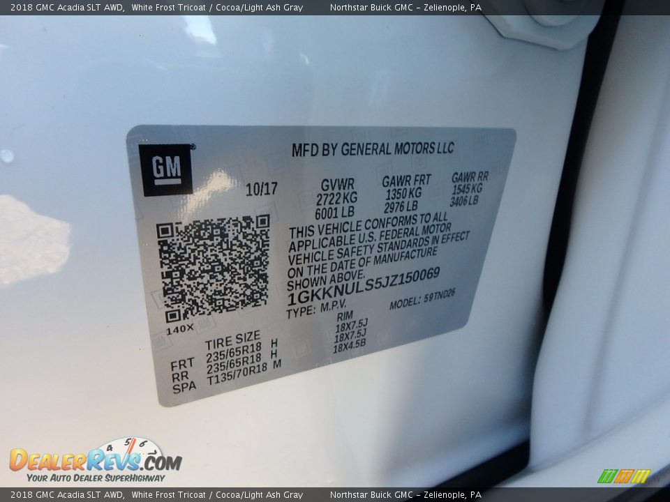 2018 GMC Acadia SLT AWD White Frost Tricoat / Cocoa/Light Ash Gray Photo #15