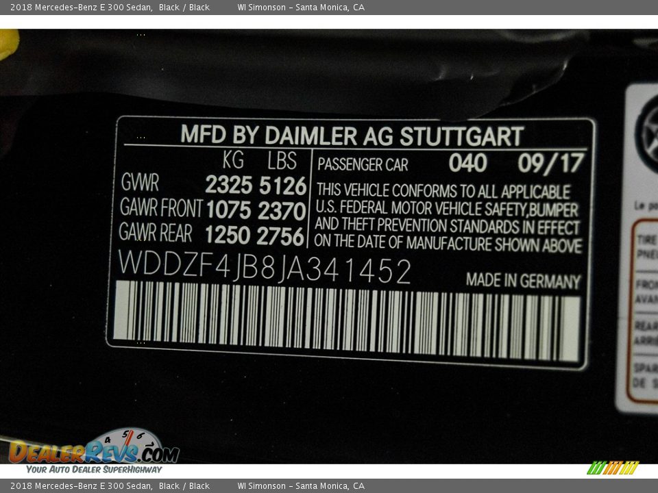 2018 Mercedes-Benz E 300 Sedan Black / Black Photo #10