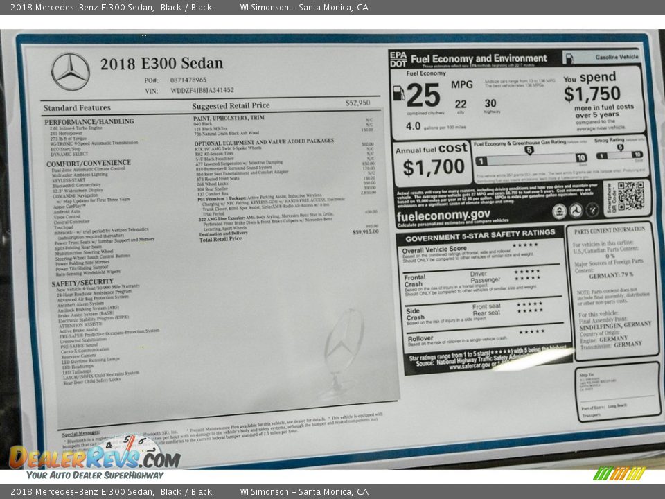 2018 Mercedes-Benz E 300 Sedan Black / Black Photo #11