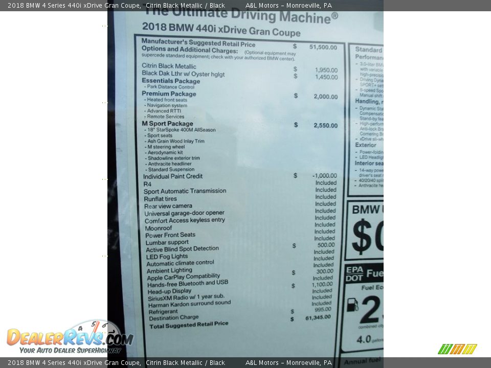 2018 BMW 4 Series 440i xDrive Gran Coupe Window Sticker Photo #13