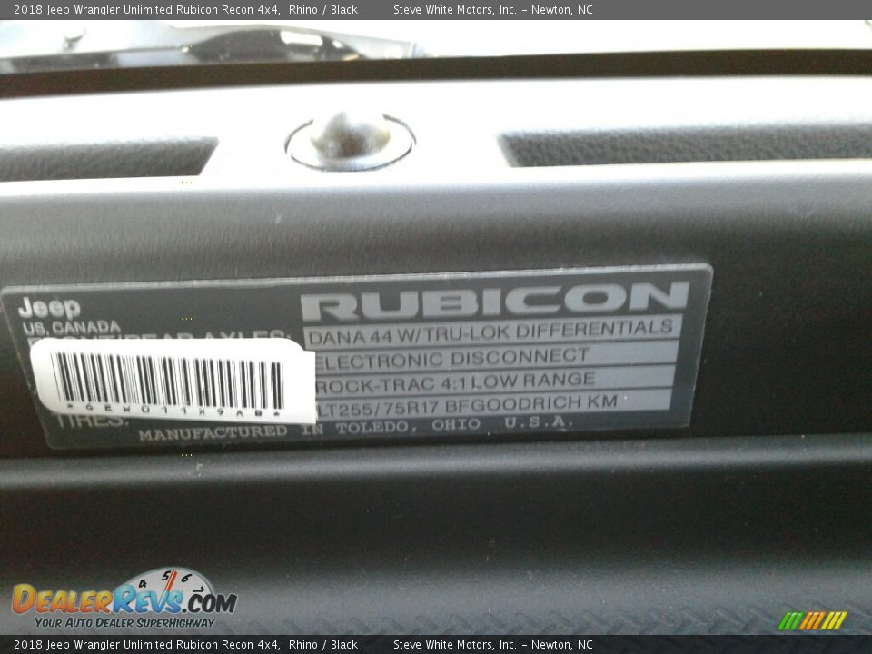 2018 Jeep Wrangler Unlimited Rubicon Recon 4x4 Rhino / Black Photo #35