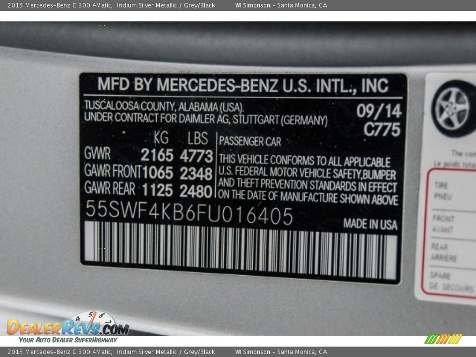 2015 Mercedes-Benz C 300 4Matic Iridium Silver Metallic / Grey/Black Photo #19