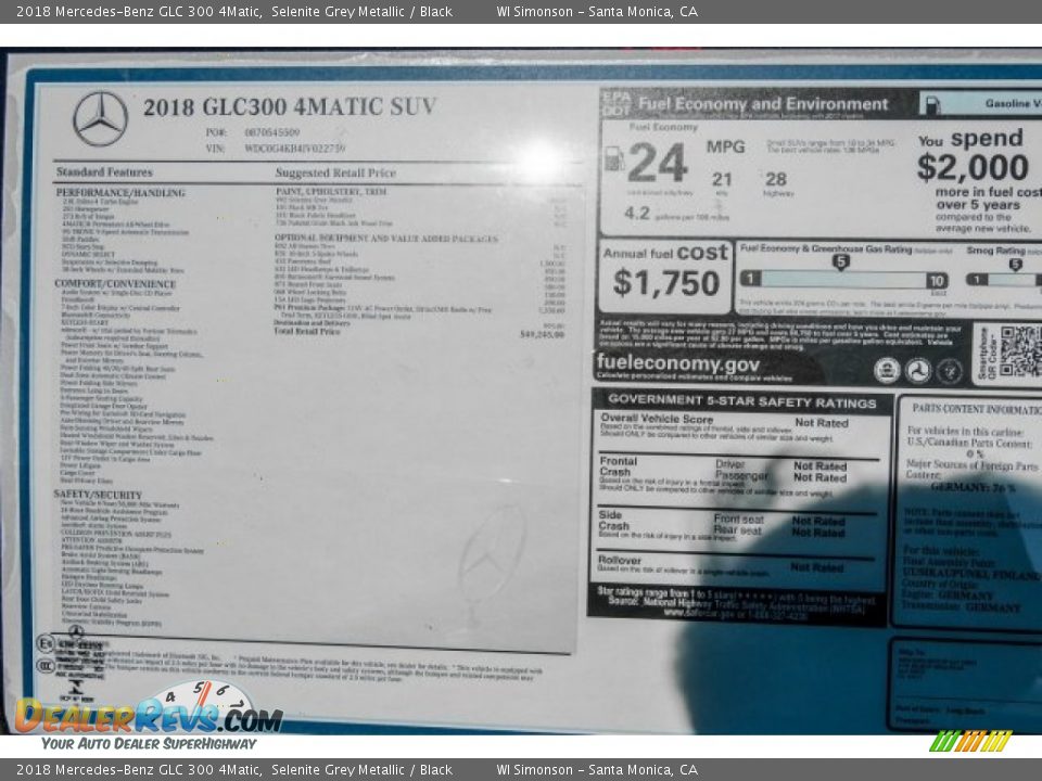 2018 Mercedes-Benz GLC 300 4Matic Selenite Grey Metallic / Black Photo #11