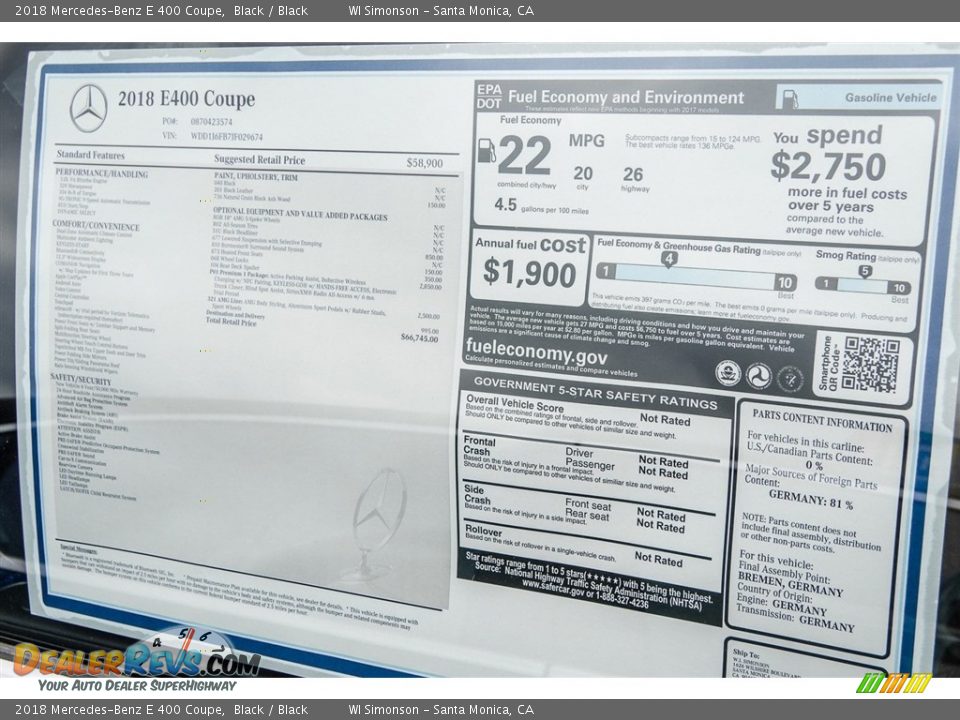 2018 Mercedes-Benz E 400 Coupe Black / Black Photo #11