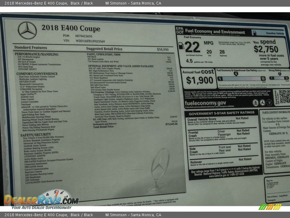 2018 Mercedes-Benz E 400 Coupe Black / Black Photo #11