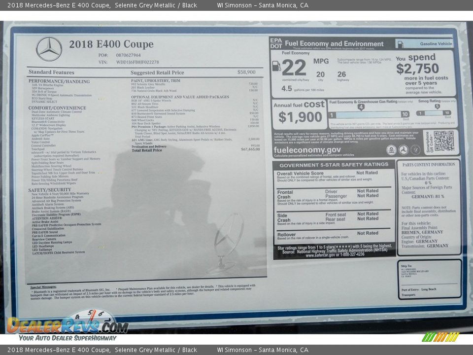 2018 Mercedes-Benz E 400 Coupe Selenite Grey Metallic / Black Photo #11