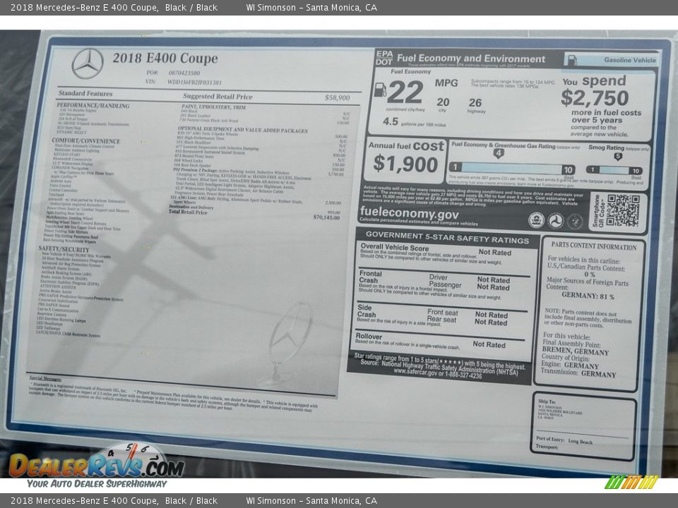 2018 Mercedes-Benz E 400 Coupe Black / Black Photo #11