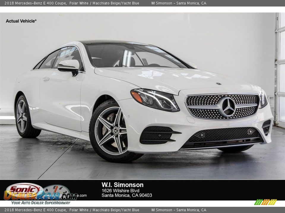2018 Mercedes-Benz E 400 Coupe Polar White / Macchiato Beige/Yacht Blue Photo #1