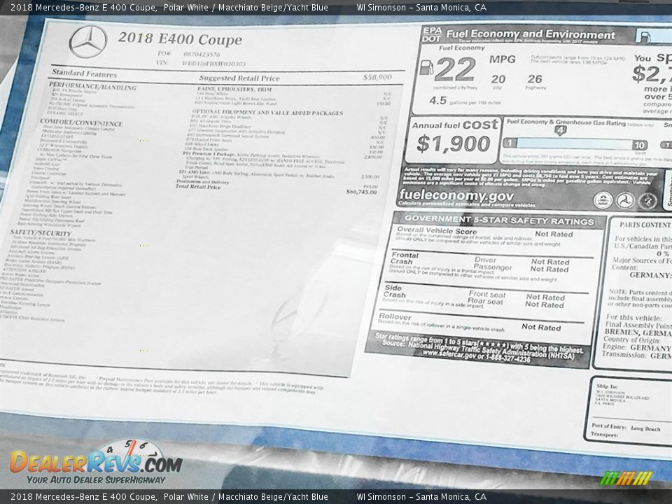 2018 Mercedes-Benz E 400 Coupe Polar White / Macchiato Beige/Yacht Blue Photo #11