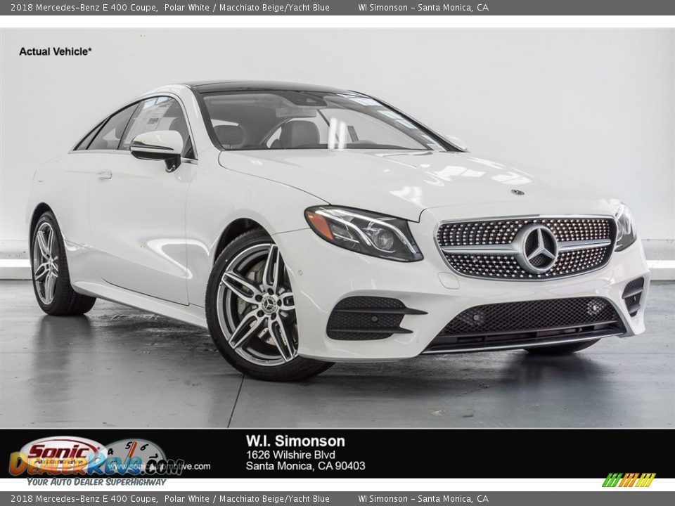 2018 Mercedes-Benz E 400 Coupe Polar White / Macchiato Beige/Yacht Blue Photo #1
