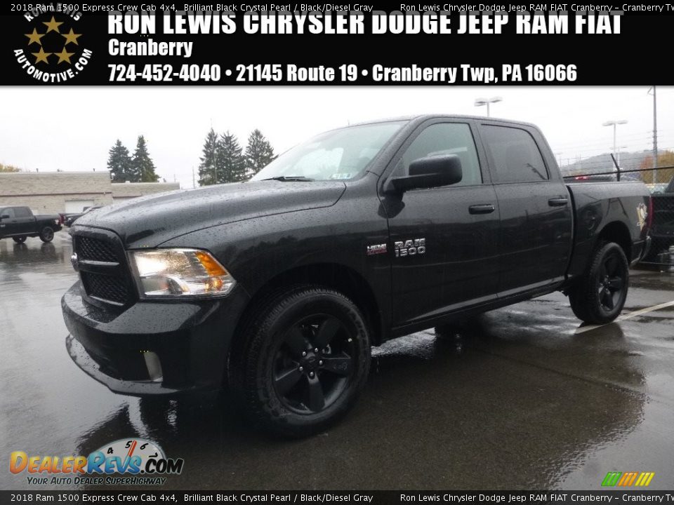 2018 Ram 1500 Express Crew Cab 4x4 Brilliant Black Crystal Pearl / Black/Diesel Gray Photo #1