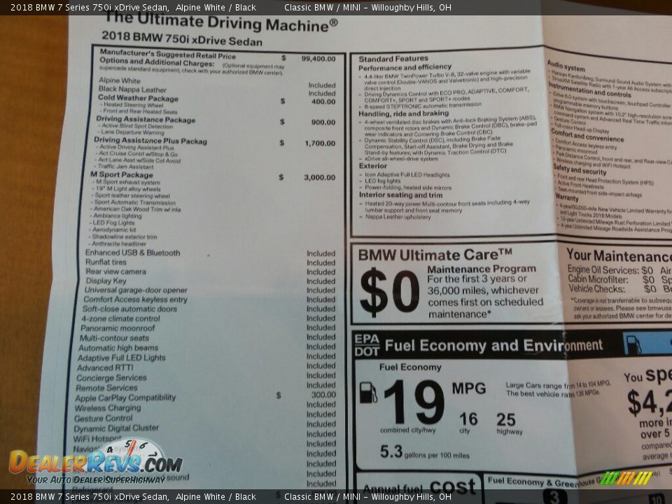 2018 BMW 7 Series 750i xDrive Sedan Alpine White / Black Photo #6