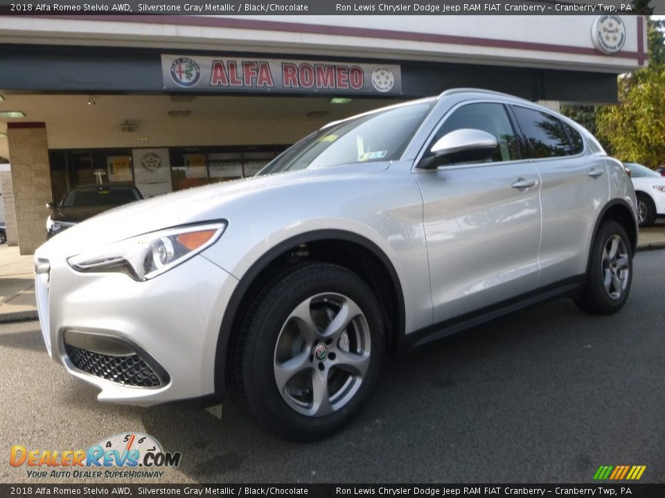 2018 Alfa Romeo Stelvio AWD Silverstone Gray Metallic / Black/Chocolate Photo #2