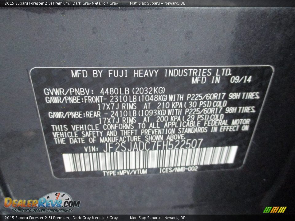 2015 Subaru Forester 2.5i Premium Dark Gray Metallic / Gray Photo #30
