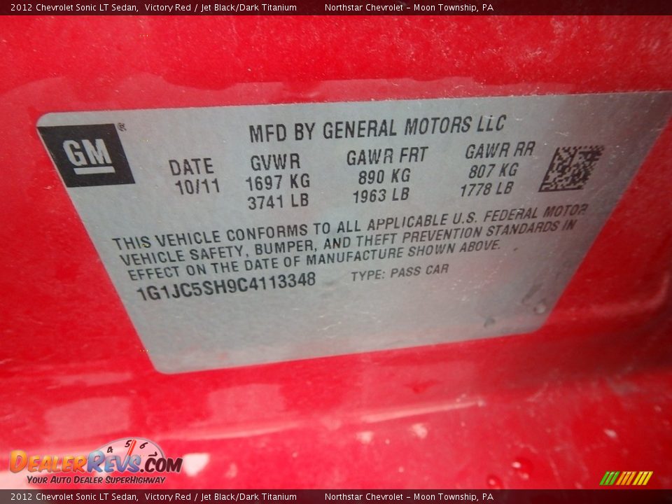 2012 Chevrolet Sonic LT Sedan Victory Red / Jet Black/Dark Titanium Photo #29