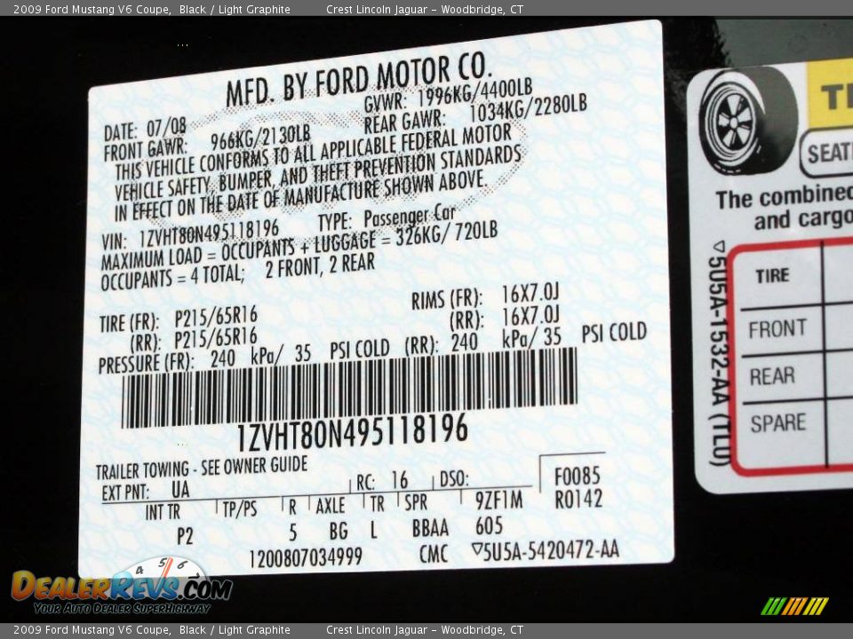 2009 Ford Mustang V6 Coupe Black / Light Graphite Photo #18