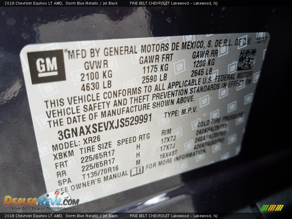 2018 Chevrolet Equinox LT AWD Storm Blue Metallic / Jet Black Photo #11