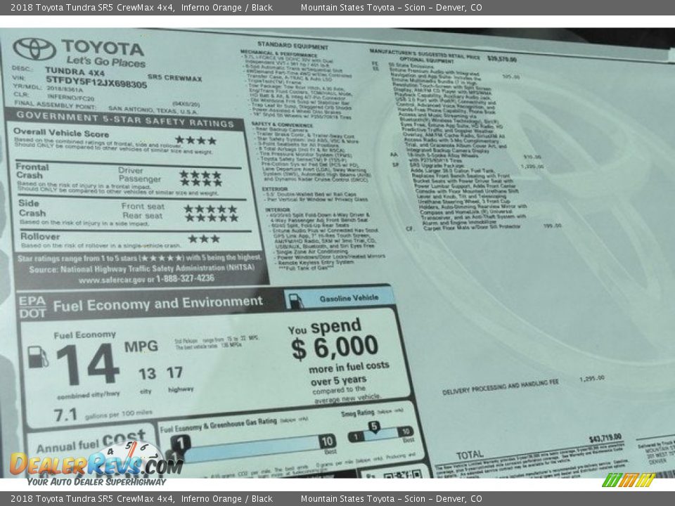 2018 Toyota Tundra SR5 CrewMax 4x4 Inferno Orange / Black Photo #10