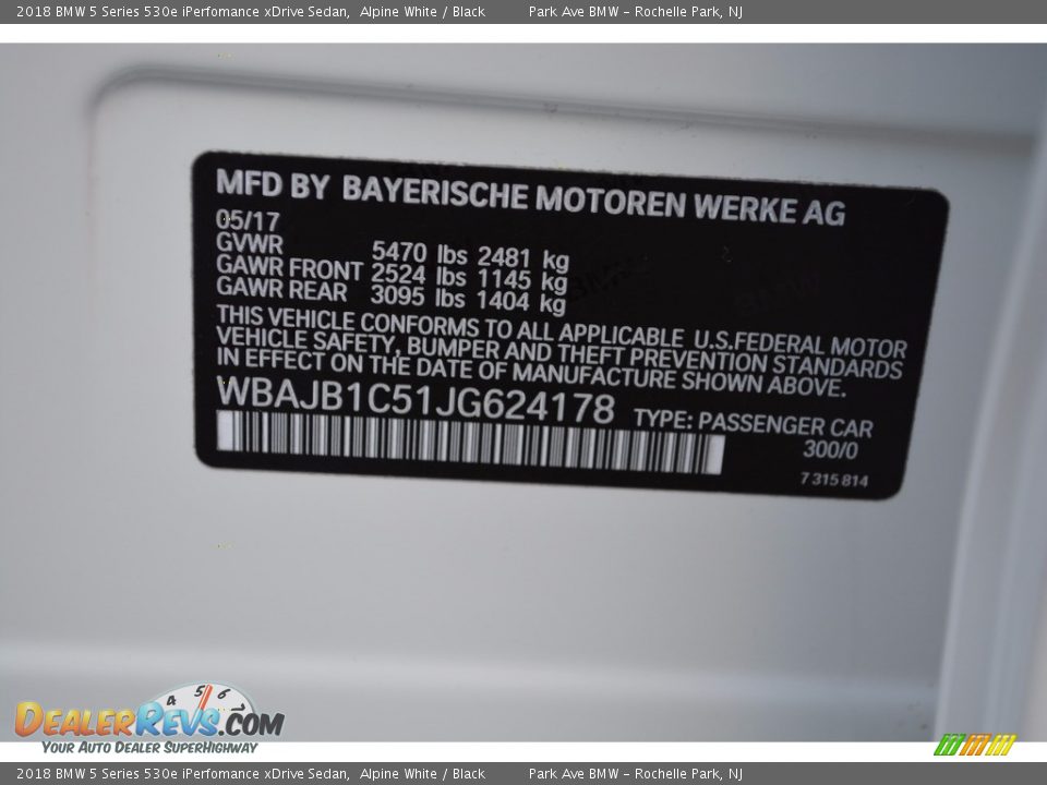 2018 BMW 5 Series 530e iPerfomance xDrive Sedan Alpine White / Black Photo #34