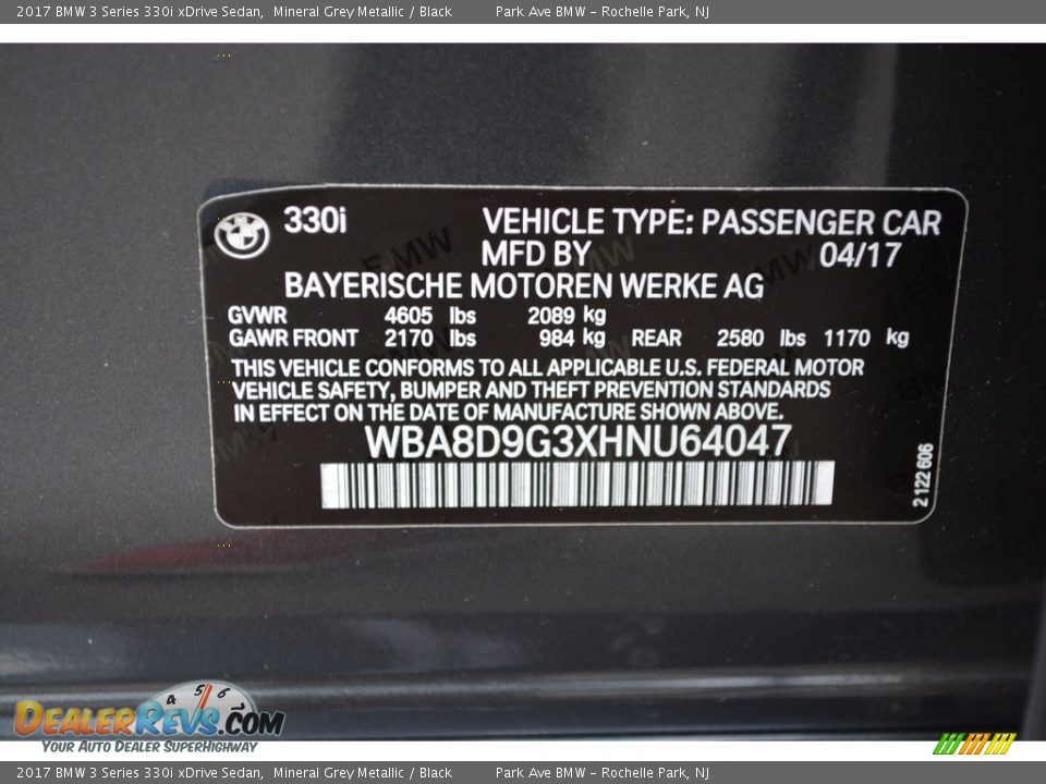 2017 BMW 3 Series 330i xDrive Sedan Mineral Grey Metallic / Black Photo #34