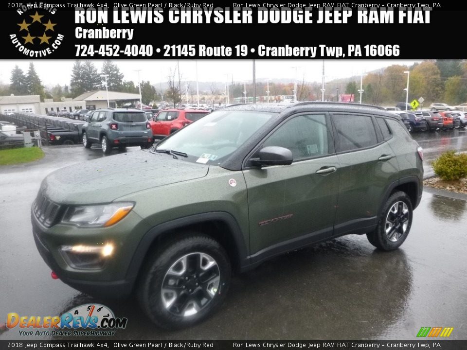 2018 Jeep Compass Trailhawk 4x4 Olive Green Pearl / Black/Ruby Red Photo #1