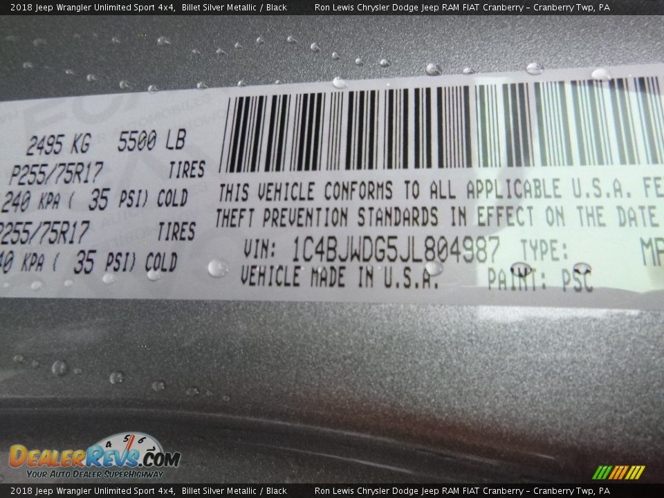2018 Jeep Wrangler Unlimited Sport 4x4 Billet Silver Metallic / Black Photo #15