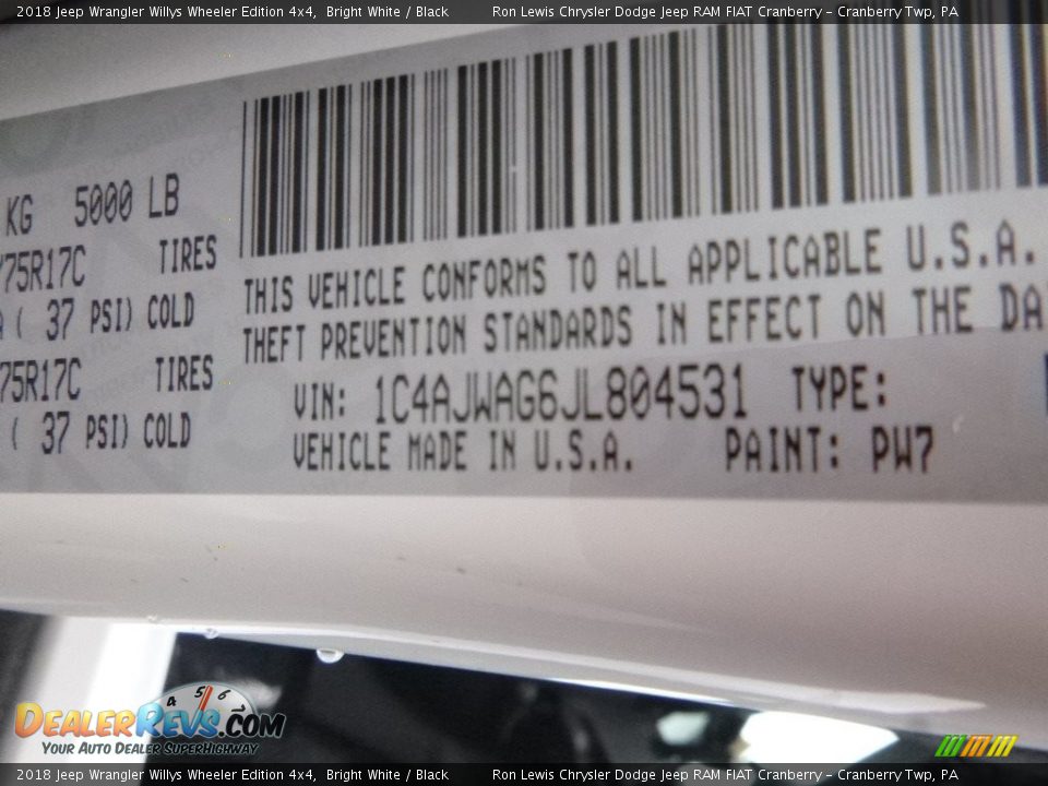 2018 Jeep Wrangler Willys Wheeler Edition 4x4 Bright White / Black Photo #16