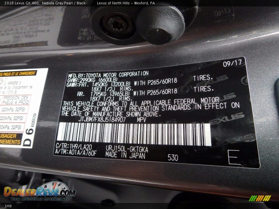 Lexus Color Code 1H9 Nebula Gray Pearl