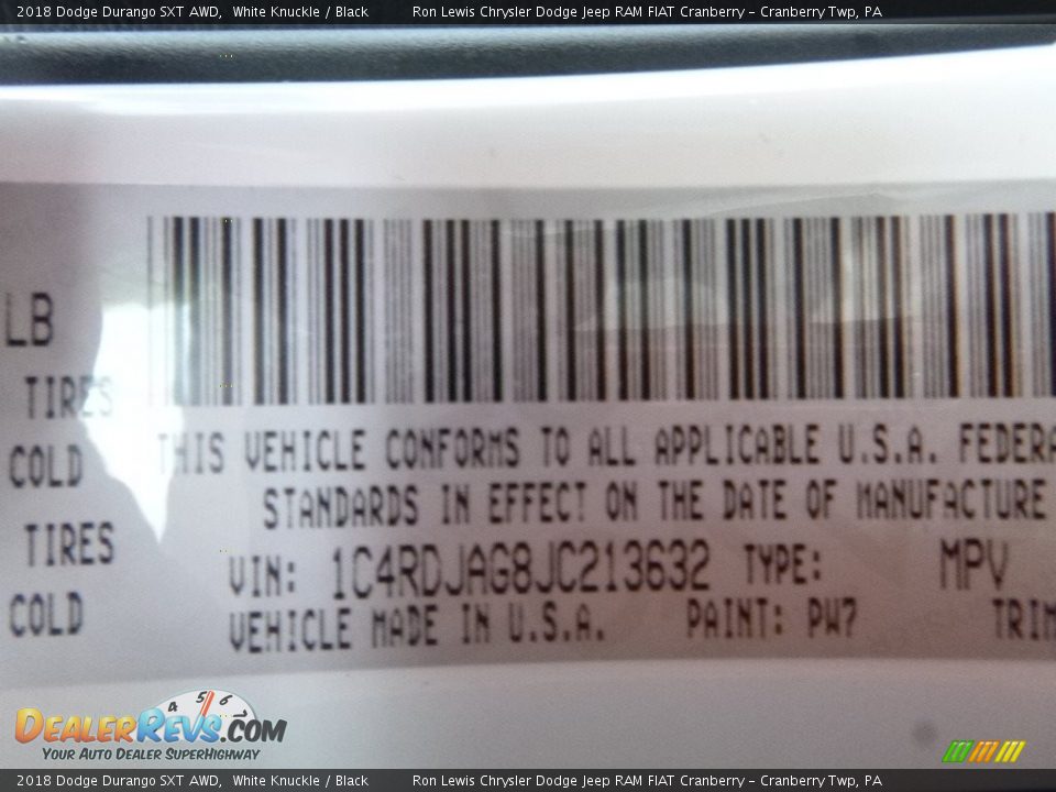 2018 Dodge Durango SXT AWD White Knuckle / Black Photo #17