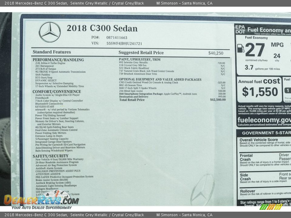 2018 Mercedes-Benz C 300 Sedan Window Sticker Photo #12