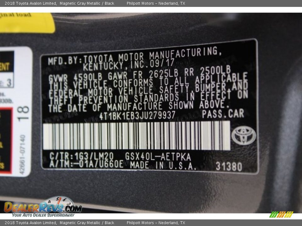 2018 Toyota Avalon Limited Magnetic Gray Metallic / Black Photo #28