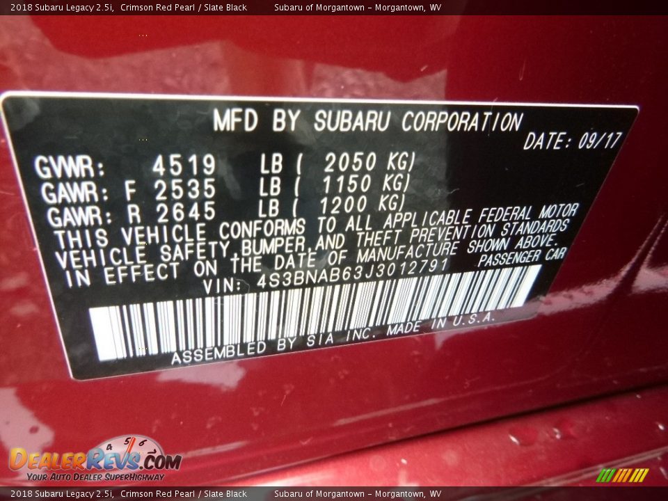 2018 Subaru Legacy 2.5i Crimson Red Pearl / Slate Black Photo #16