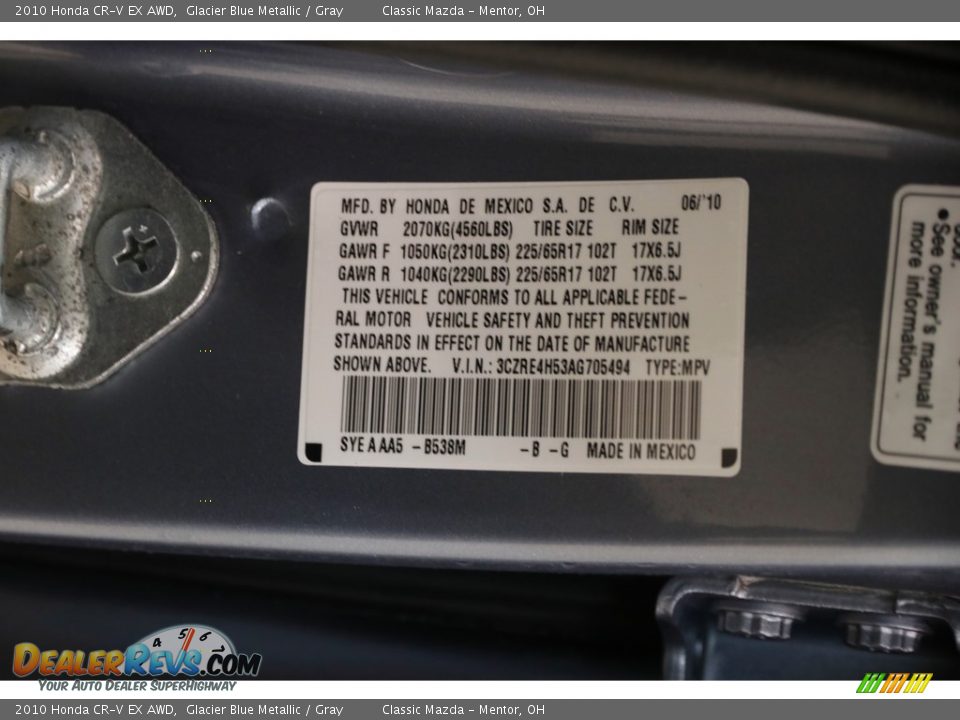 2010 Honda CR-V EX AWD Glacier Blue Metallic / Gray Photo #21