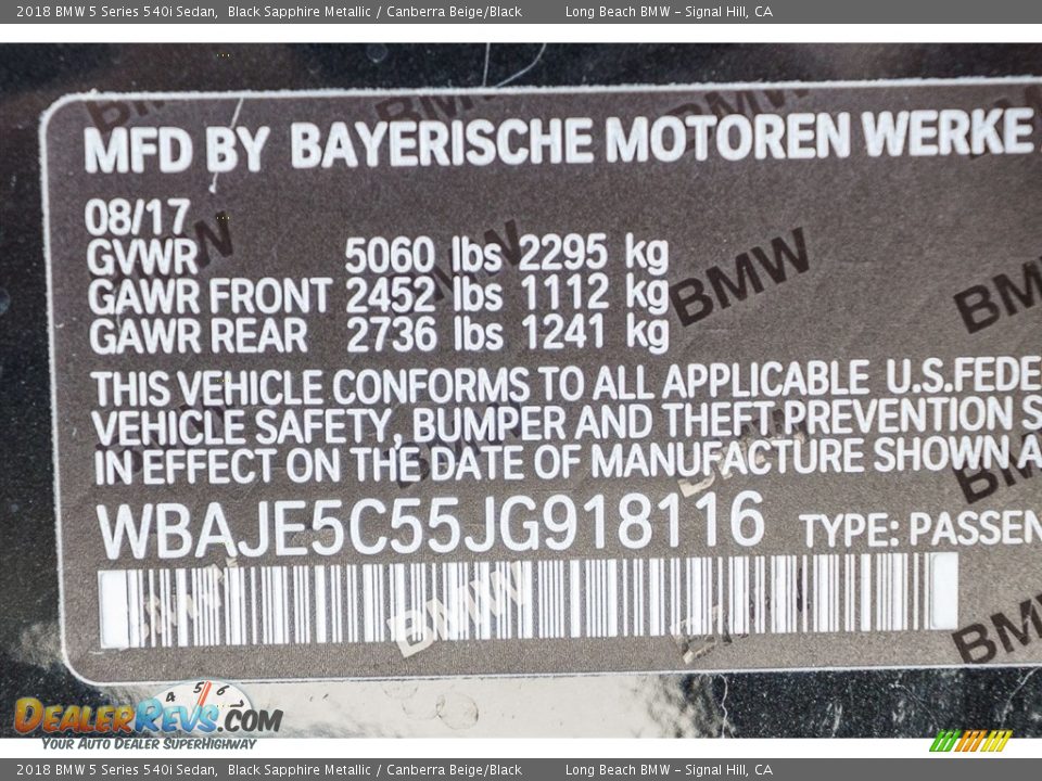 2018 BMW 5 Series 540i Sedan Black Sapphire Metallic / Canberra Beige/Black Photo #11