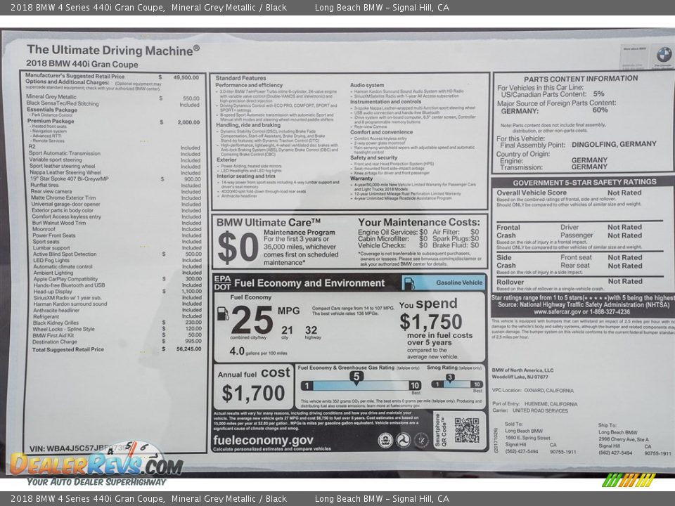2018 BMW 4 Series 440i Gran Coupe Mineral Grey Metallic / Black Photo #10