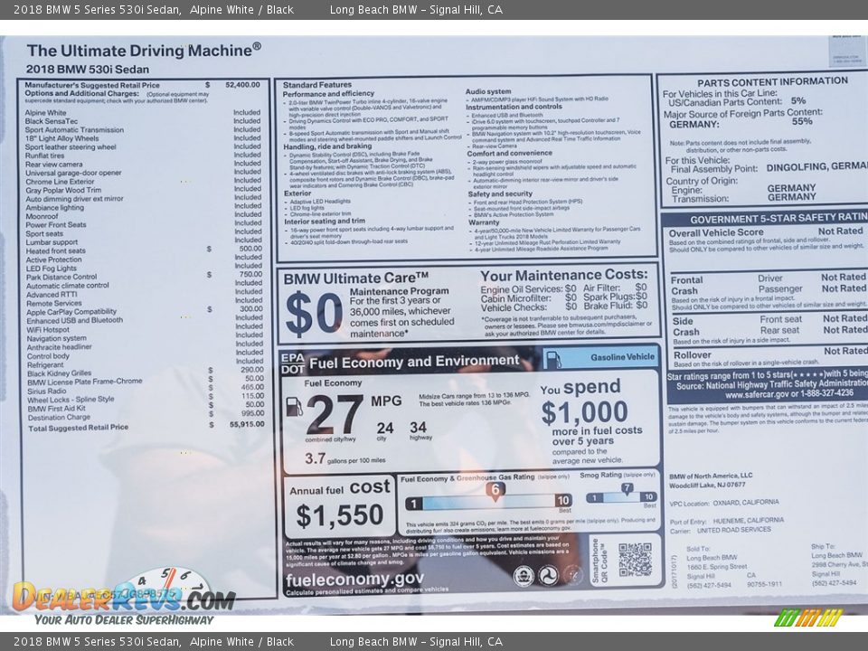 2018 BMW 5 Series 530i Sedan Alpine White / Black Photo #9