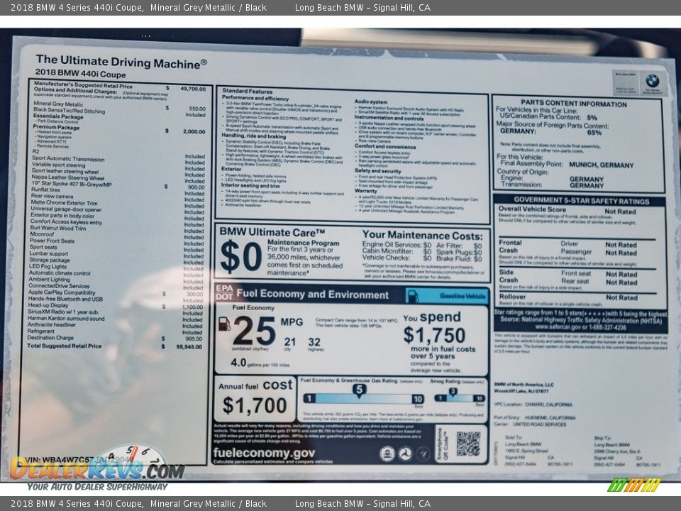 2018 BMW 4 Series 440i Coupe Window Sticker Photo #9