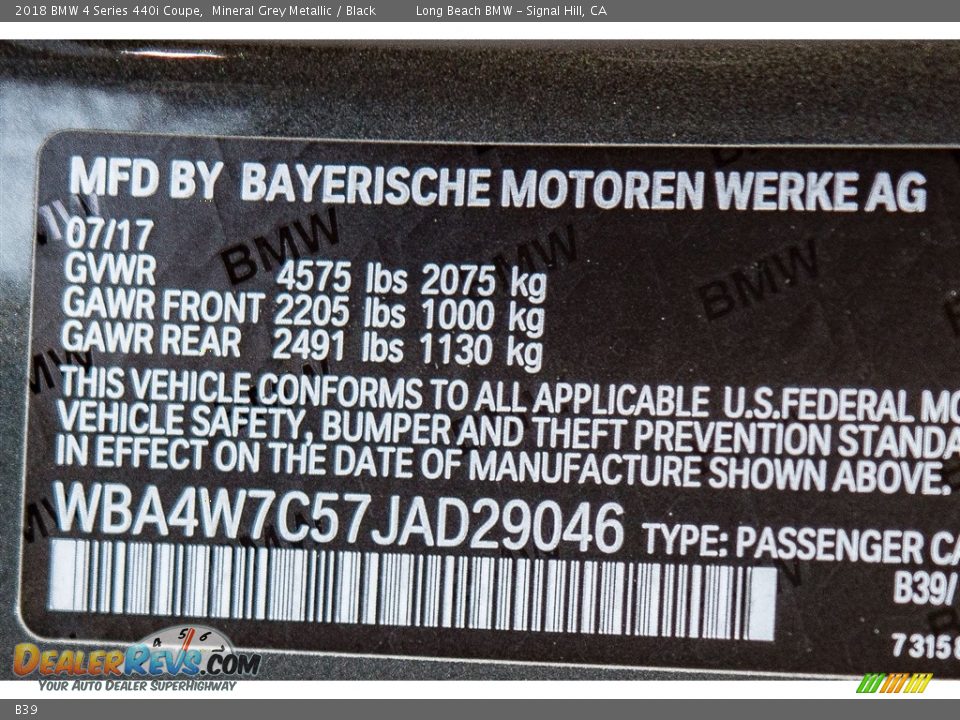 BMW Color Code B39 Mineral Grey Metallic