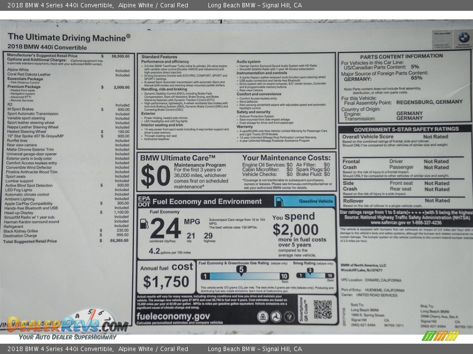 2018 BMW 4 Series 440i Convertible Alpine White / Coral Red Photo #10