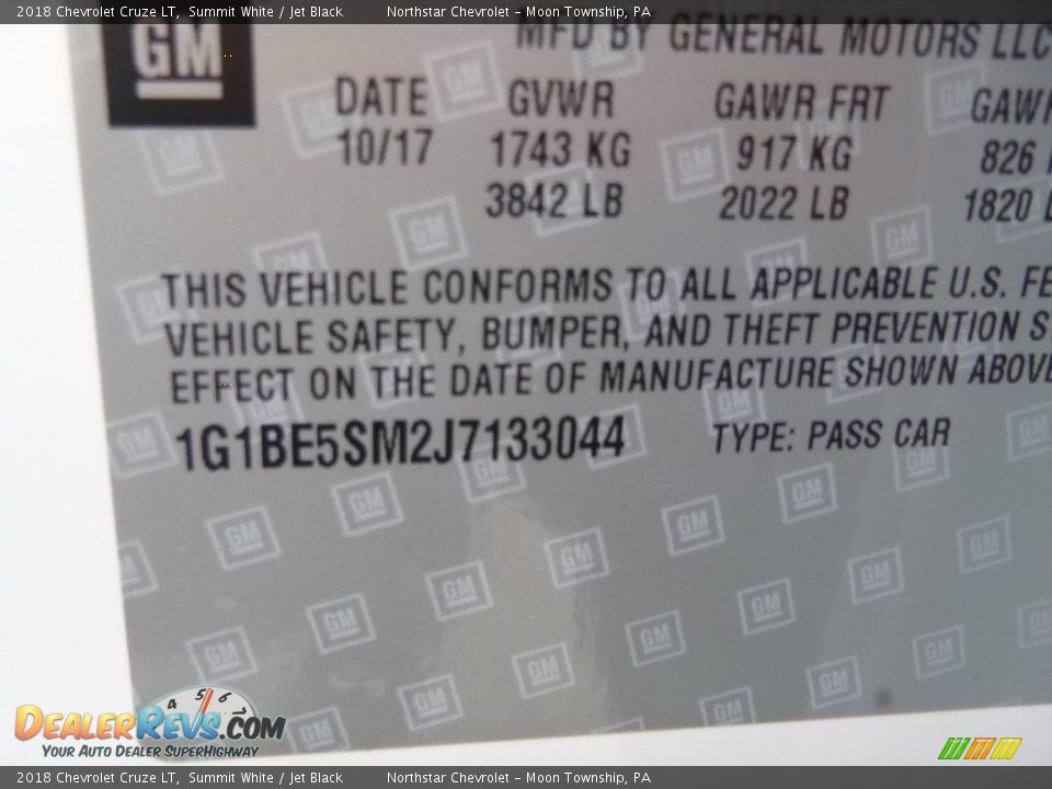 2018 Chevrolet Cruze LT Summit White / Jet Black Photo #17