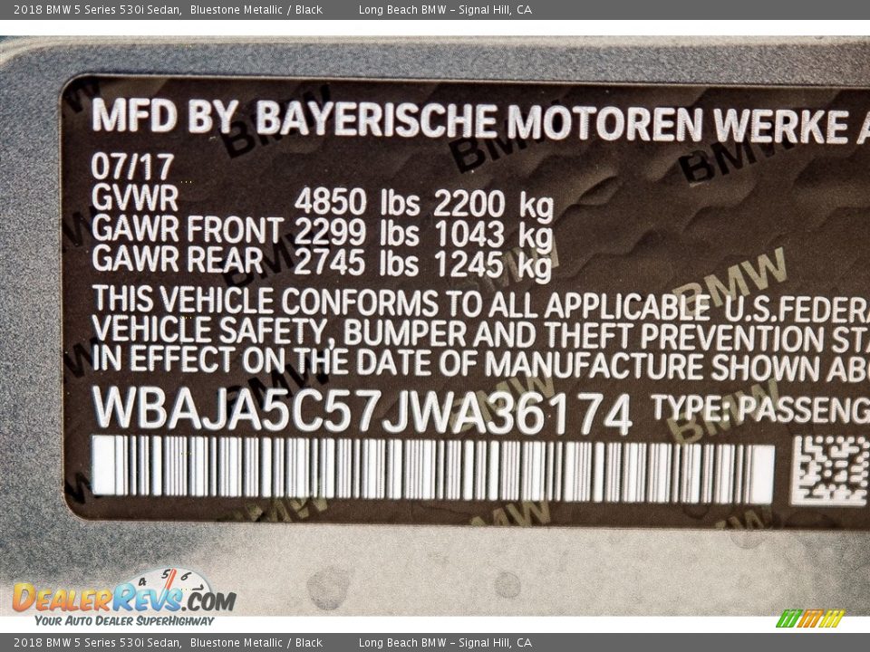 2018 BMW 5 Series 530i Sedan Bluestone Metallic / Black Photo #11