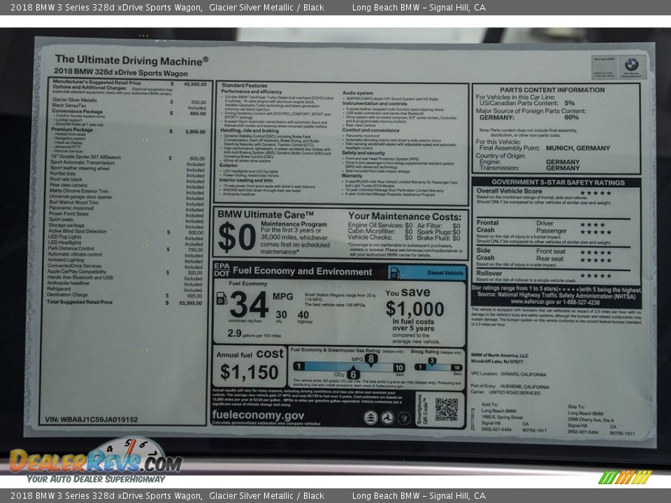 2018 BMW 3 Series 328d xDrive Sports Wagon Window Sticker Photo #10