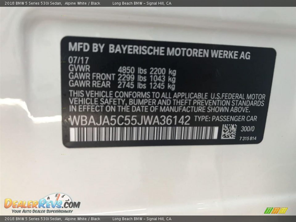 2018 BMW 5 Series 530i Sedan Alpine White / Black Photo #12