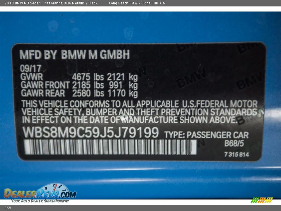BMW Color Code B68 Yas Marina Blue Metallic