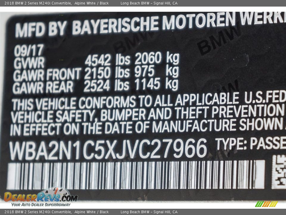 2018 BMW 2 Series M240i Convertible Alpine White / Black Photo #11