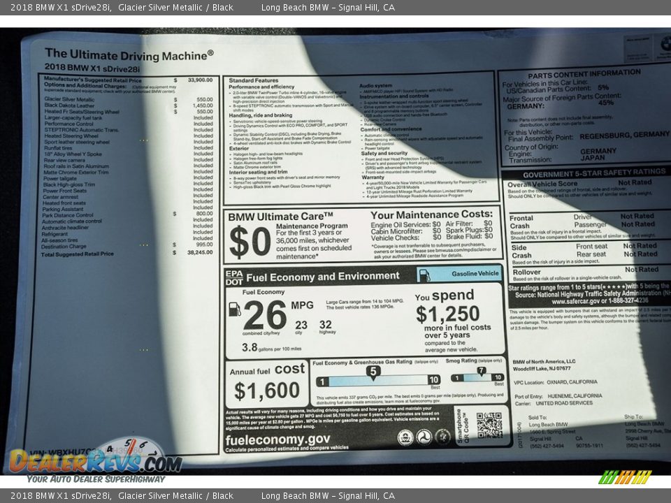 2018 BMW X1 sDrive28i Glacier Silver Metallic / Black Photo #10