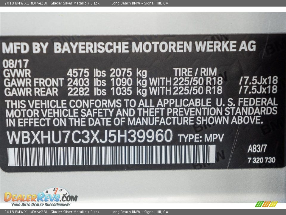 2018 BMW X1 sDrive28i Glacier Silver Metallic / Black Photo #11