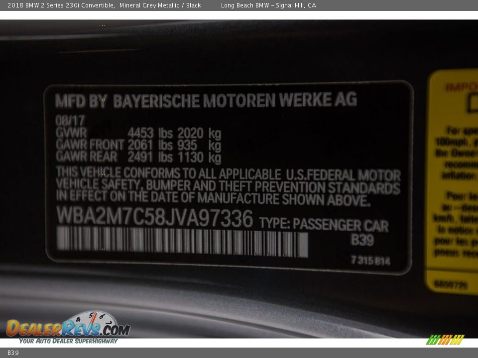 BMW Color Code B39 Mineral Grey Metallic