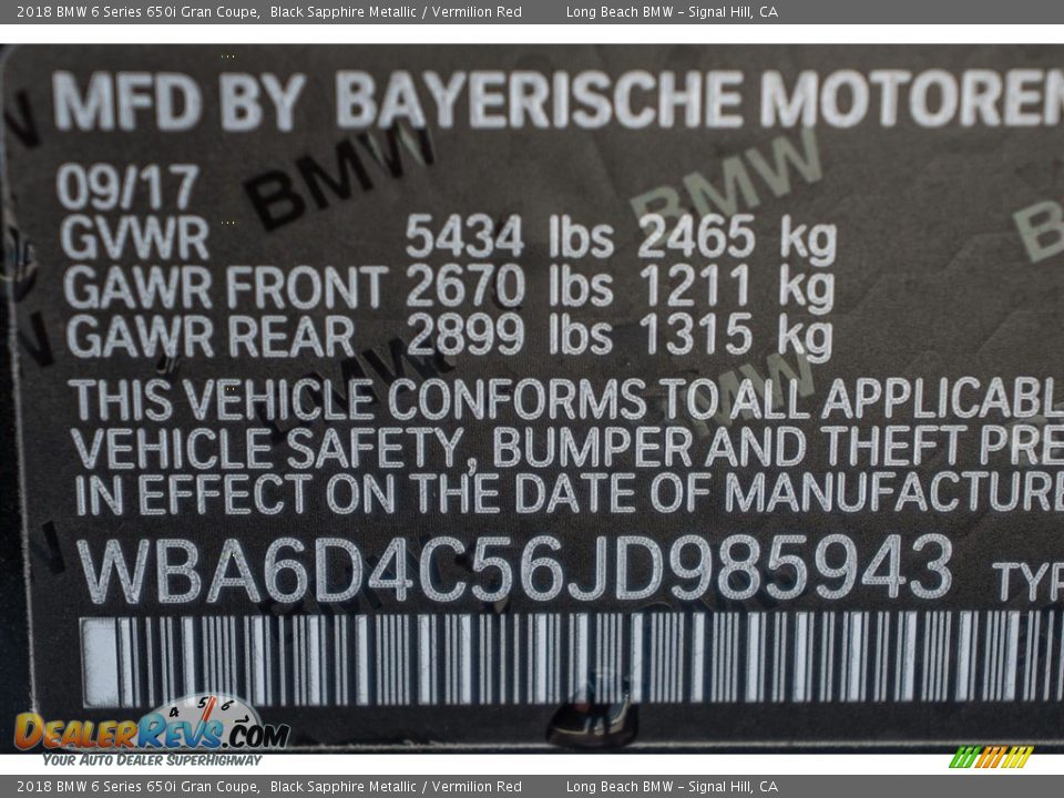2018 BMW 6 Series 650i Gran Coupe Black Sapphire Metallic / Vermilion Red Photo #10