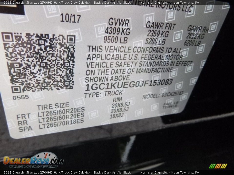 2018 Chevrolet Silverado 2500HD Work Truck Crew Cab 4x4 Black / Dark Ash/Jet Black Photo #16